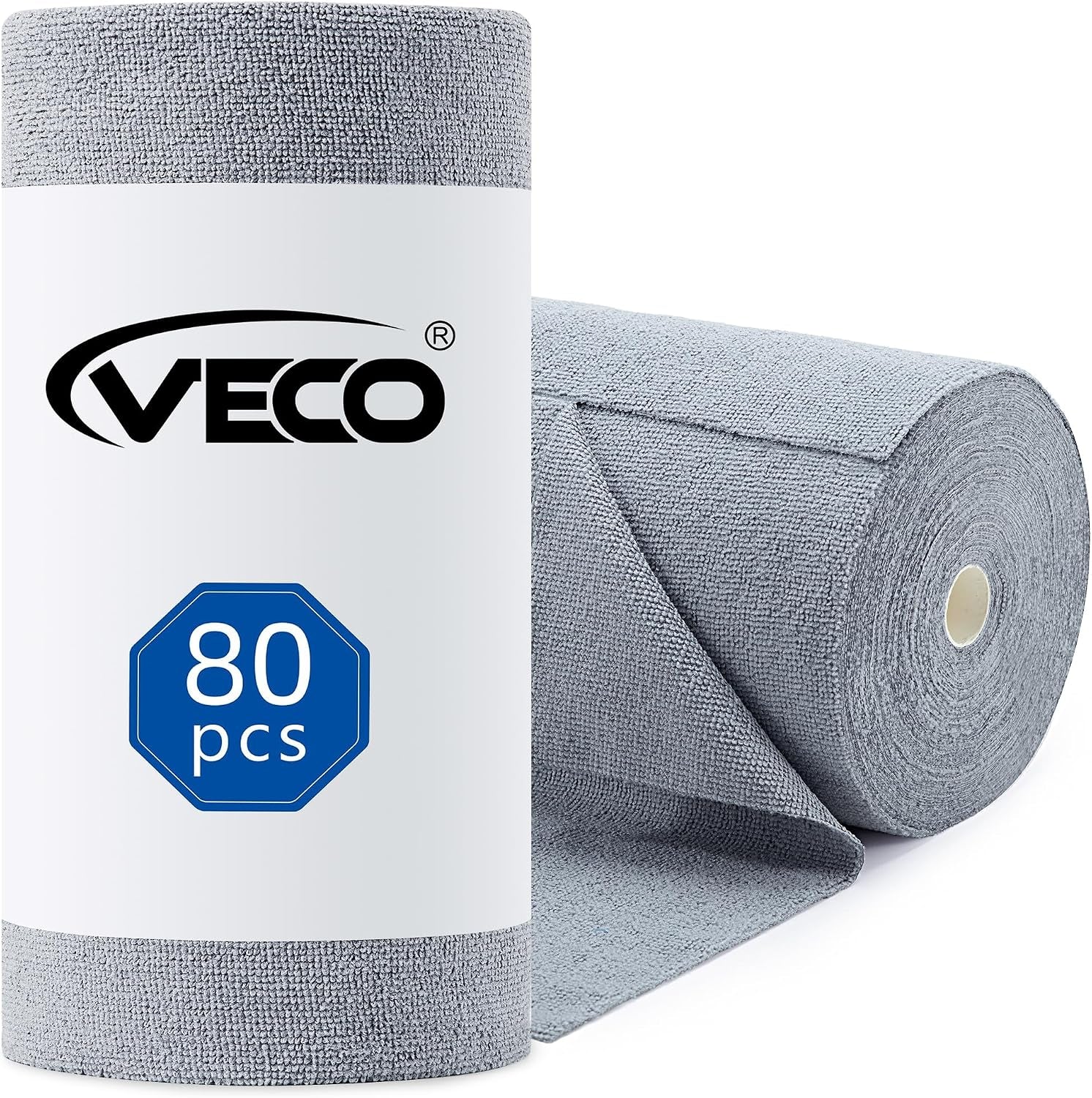 Microfiber Cleaning Cloth Roll 80 PCS Gray, 12" X 12" | Lint-Free, Streak-Free, Tear Away Reusable Microfiber Towels, Cleaning Rags for Kitchen, Car & Home