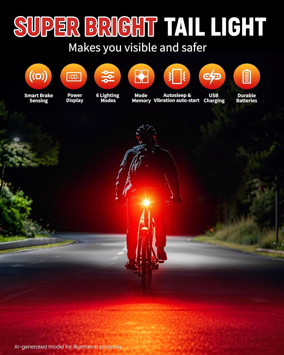 Bike Tail Light with LED Display Screen, USB-C Rechargeable | 6 Light Modes, IP55 Waterproof Bicycle Taillight for Night Riding, Super Bright Rear Bike Light for Road Mountain, Cycling