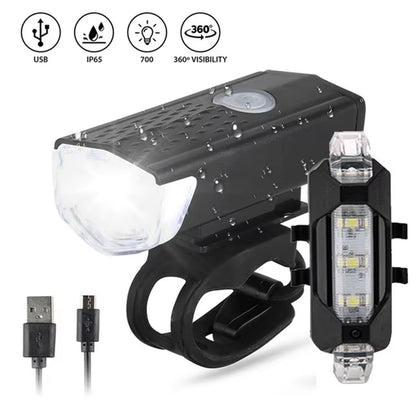 MTB Front Rear Bicycle Bike Lights Set Mountain Bike Night Cycling Headlight USB LED Safety Warning Taillight Bike Accessories