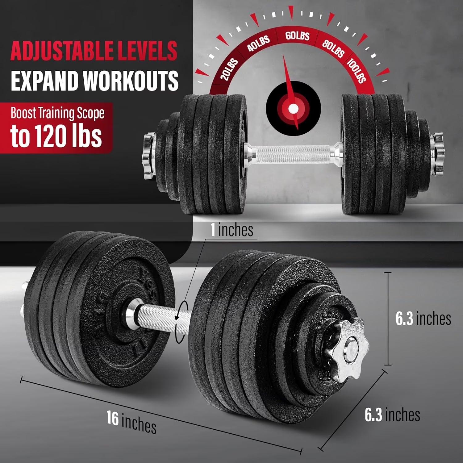 Adjustable Dumbbell Set, Black, 52.5 Lb Single