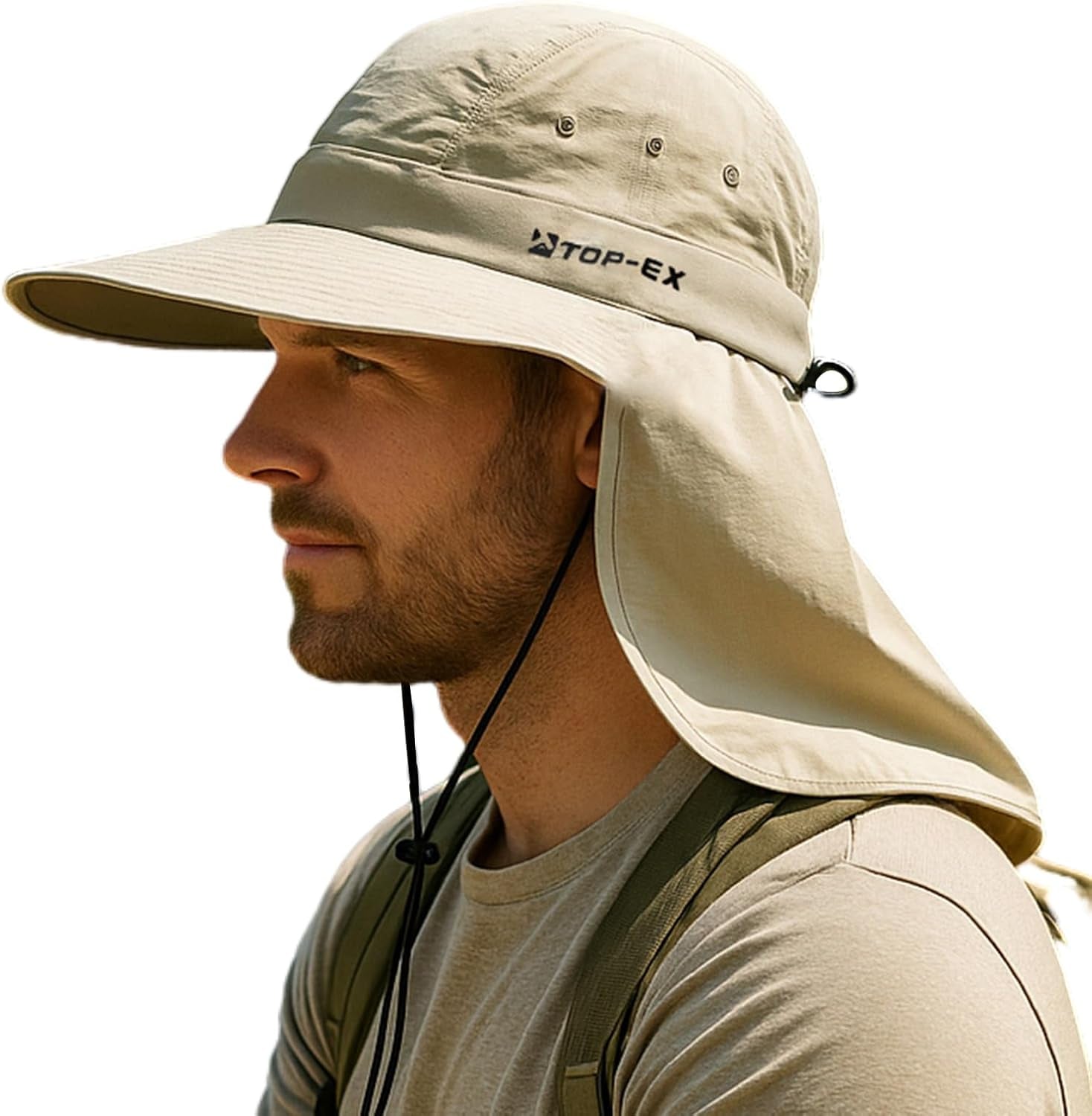 UPF 50+ Cooling Wide Brim Sun Hat for Men with Neck Flap, Packable | Uvcoolix™ Cooling Needs No Water; 3.1 in Rollable Shape-Holding Brim, 9.4 in Neck Coverage, Six Mesh Eyelets, Secure Fit