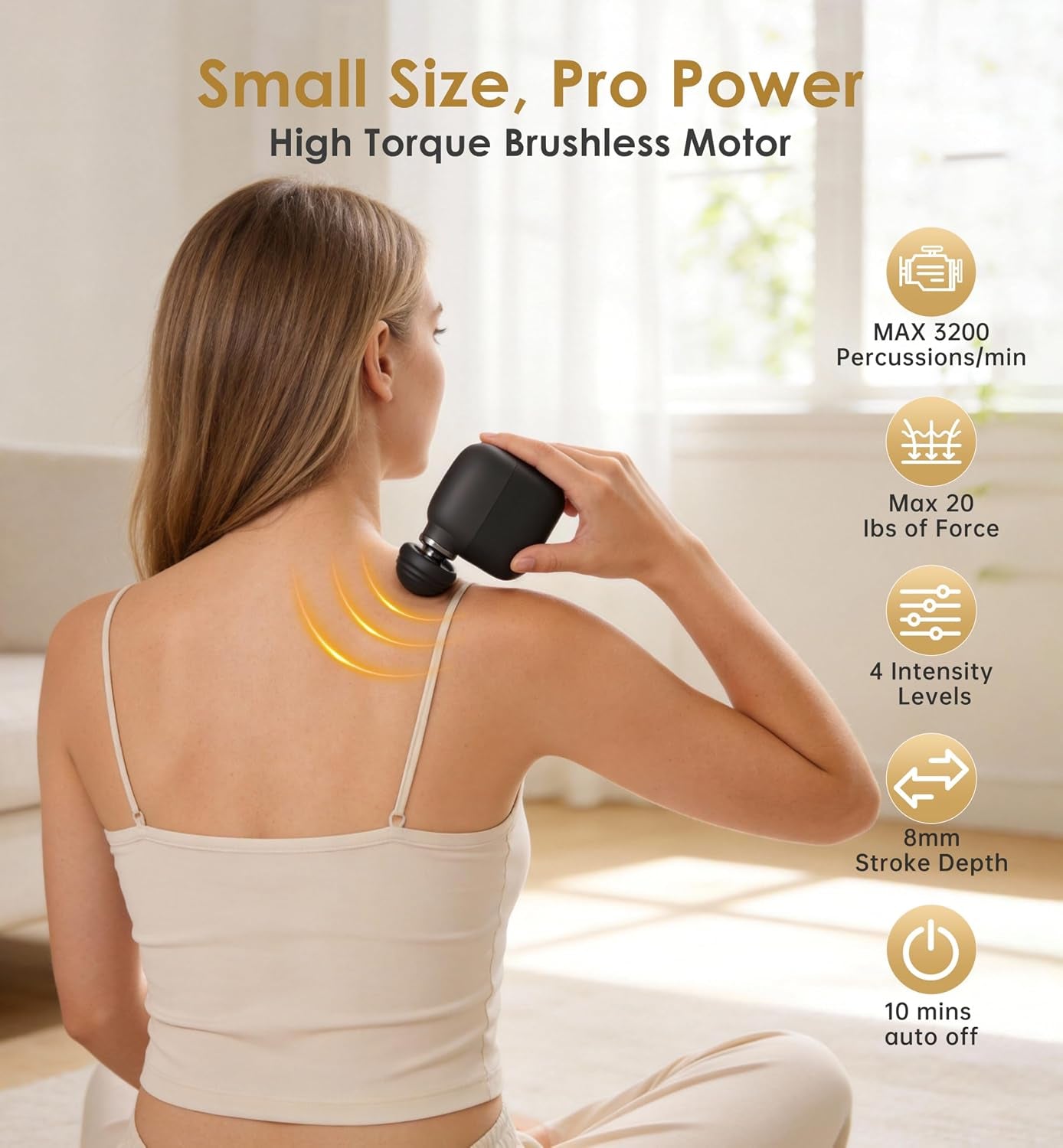 Mini Massage Gun Portable Deep Tissue Percussion Muscle Massager Lightweight Handheld Electric Quiet Massager Gun for Pain Relief High Intensity Silent Body Massager for Travel Gifts for Women Black