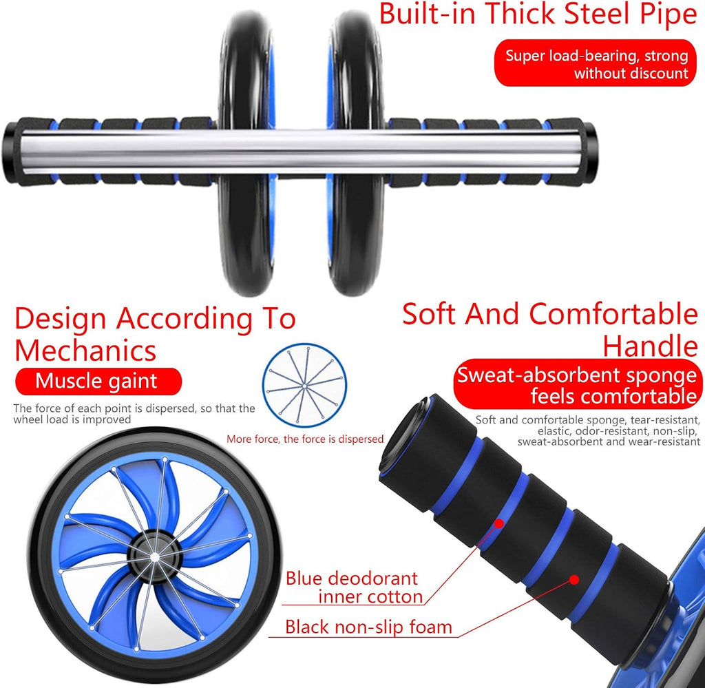 Ab Roller Kit, 5-In-1 with Knee Pads, Push-Up Bars & Jump Rope | Stainless Steel, Non-Slip TPR, Floor Safe, Home Gym Equipment Suitable for Physical Training