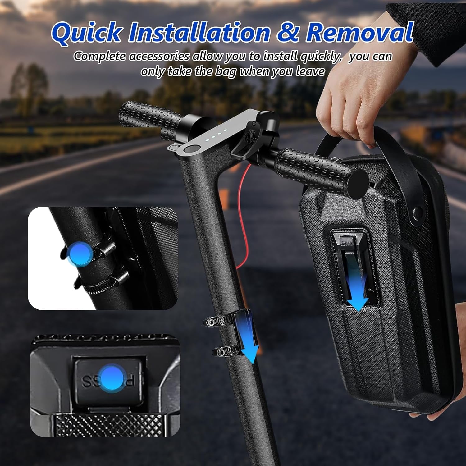 Scooter Storage Bag, 2L Large Capacity Scooter Handlebar Bag, EVA Handlebar Waterproof Front Bag for Carrying Phone, Wallet, Repair Tools, Charger Tools