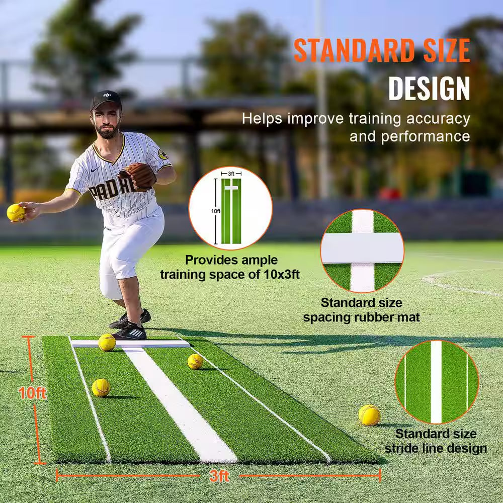 Softball Pitching Mat, 10 Ft. X 3 Ft. Softball Pitching Mound, Antislip Antifade Rubber Softball Pitching Training Green