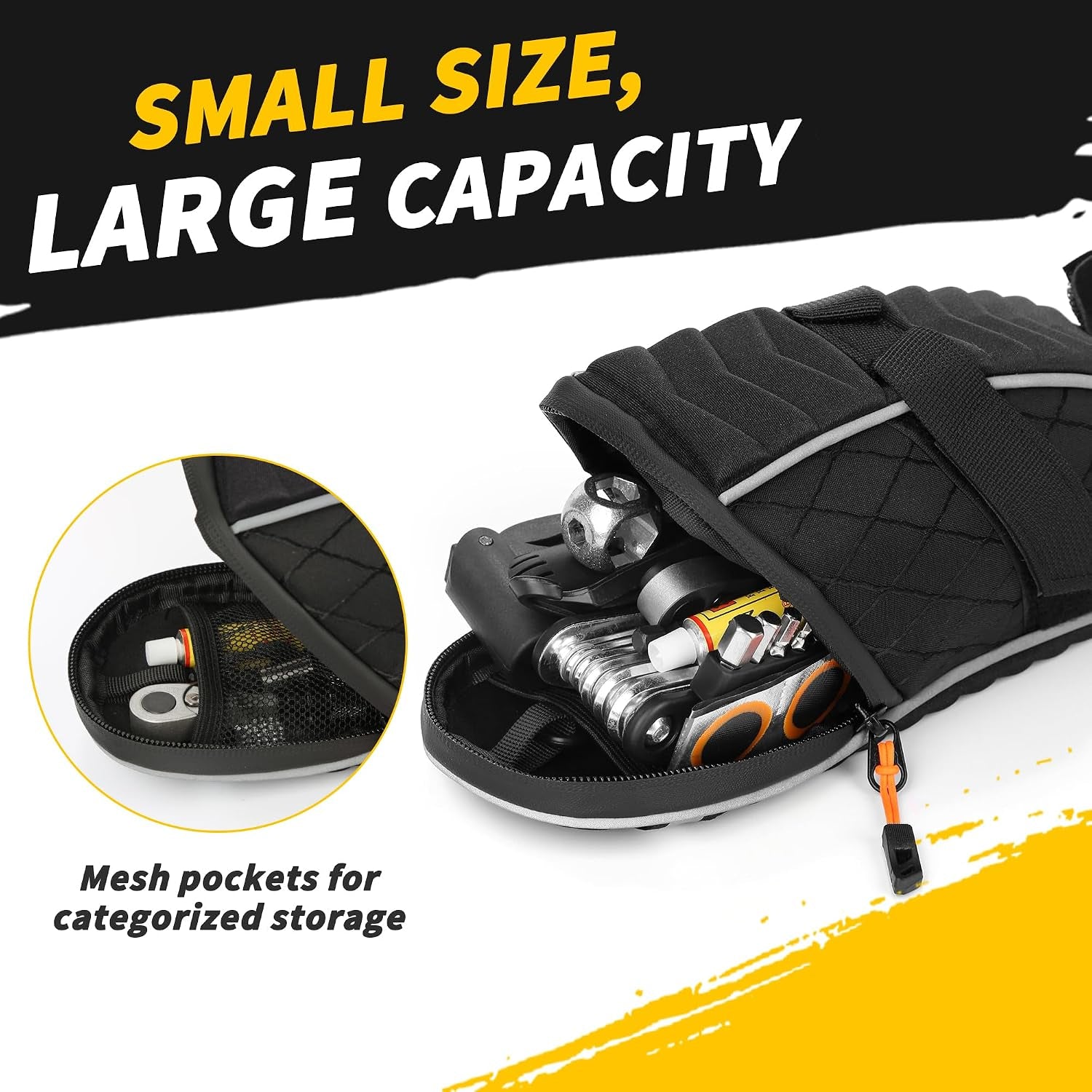 Bike Bag,Bicycle Saddle Bag,Under Seat 3D Shell Cycling Seat Bag for Mountain Road Bikes with Waterproof Zippers Black