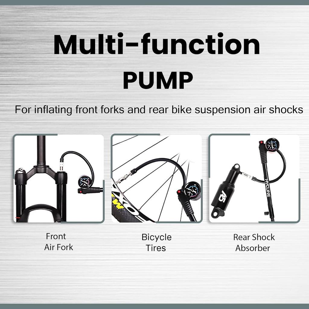 Shock Pump for Mountain Bike, High Pressure 300 Psi for Front Fork and Rear Bicycle Suspension Air Pump with Gauge Fits Schrader & Presta Tire Valve