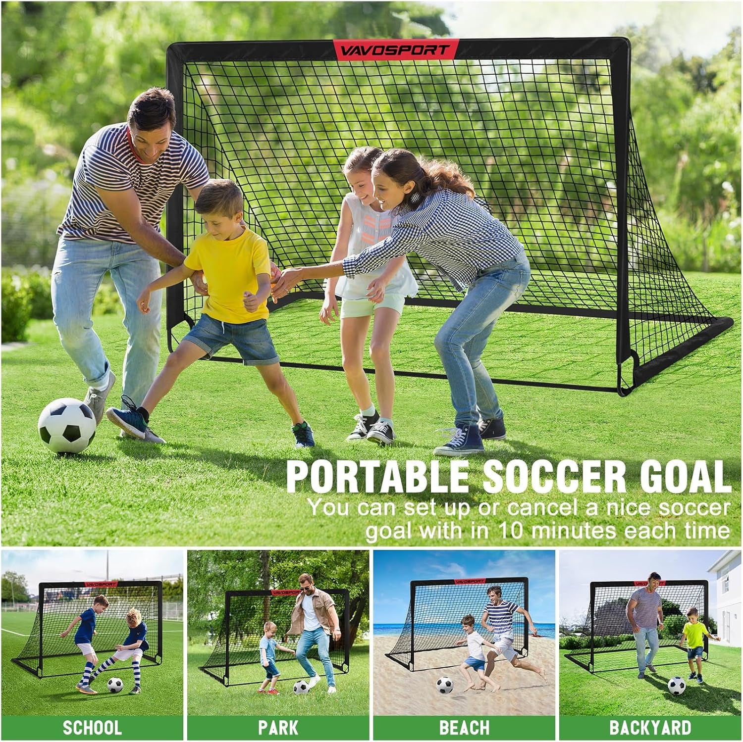 Soccer Goal, 2 of 6'X4' Kids Soccer Goals for Backyard Set, Portable Pop up Soccer Net, Practice Soccer Training Equipment with Ball, Cones for Toddler,Youth Sports Outdoor Games Yard Play
