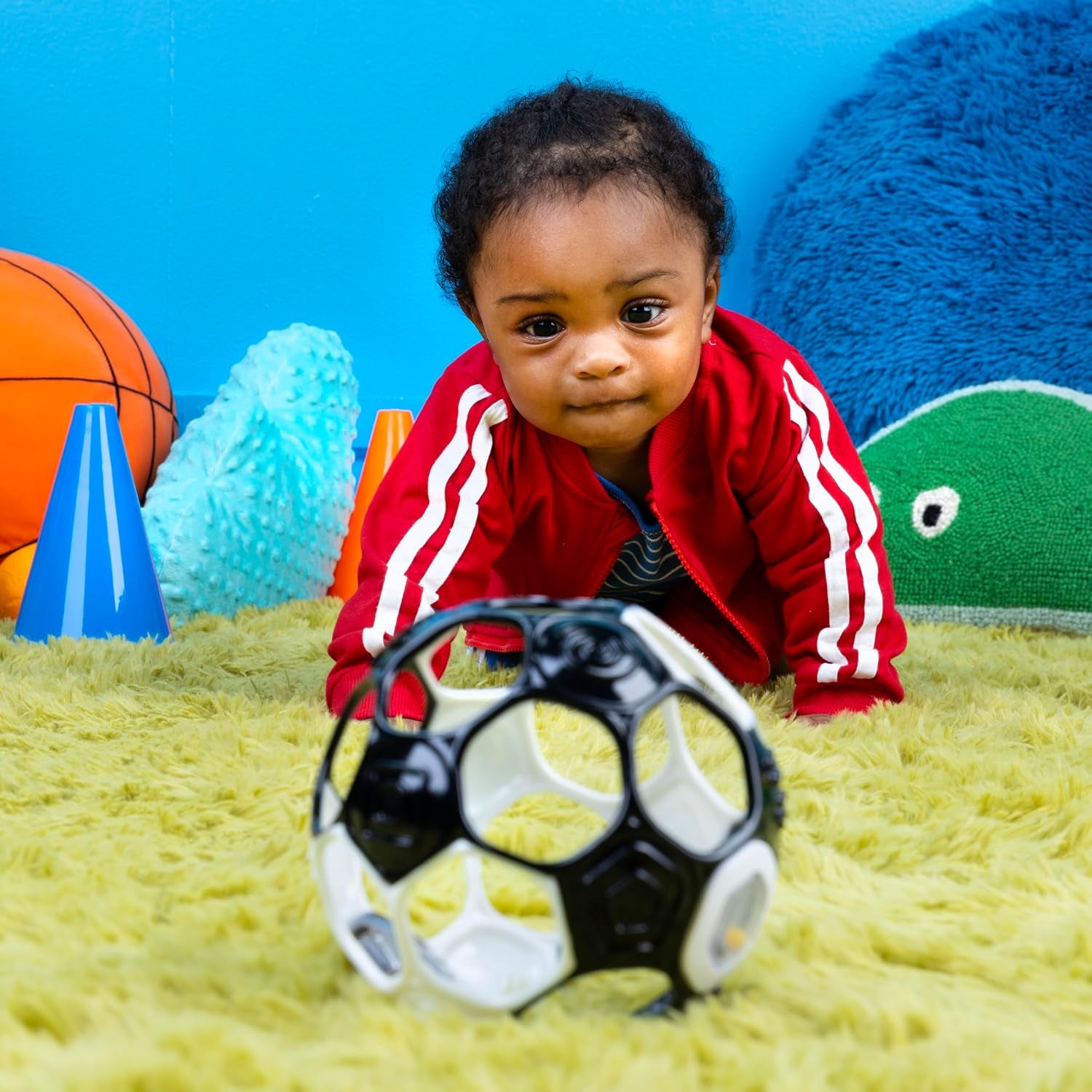 Oball Grippin' Goals Rattle Soccer Ball - Black & White, Easy-Grasp Toy for Newborn and Up