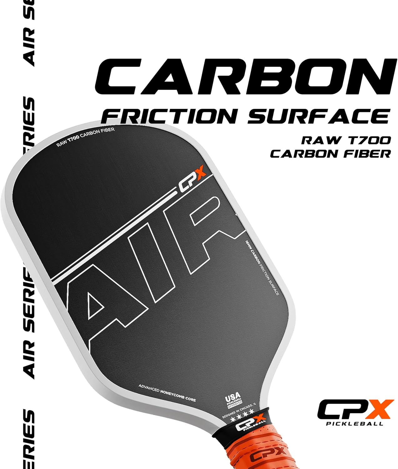 CPX Pro Carbon Fiber Pickleball Paddle - Professional Grade, Matte Finish, Honeycomb Core, Tennis Style Grip - Edgeless Paddle Designed in Chicago, USA