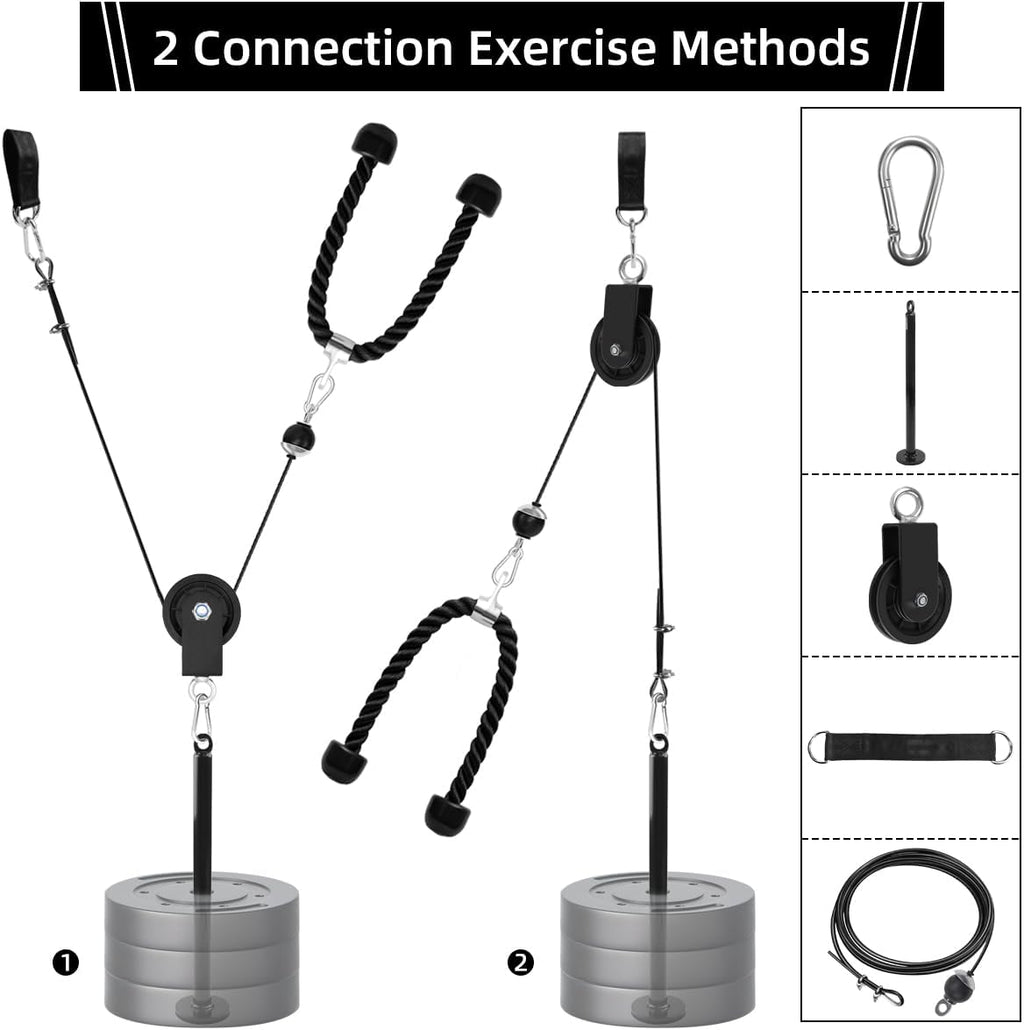 LAT and Lift Pulley System, Weight Cable Machine for Power Cage & Squat Rack, LAT Pulldown Attachments for Triceps Pull Down, Biceps Curl, Back & Forearm Workouts - Home Gym Equipment