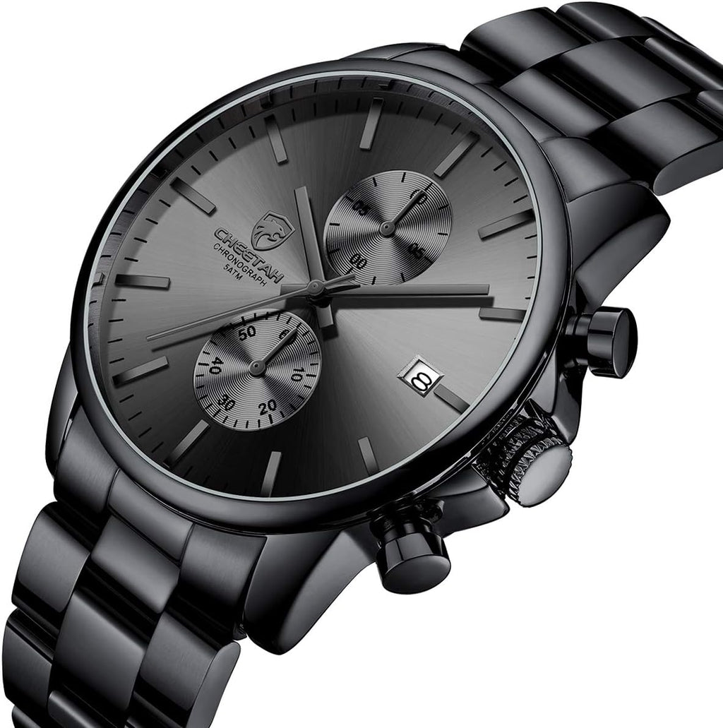 Fashion Business Mens Watches with Stainless Steel Waterproof Chronograph Quartz Watch for Men, Auto Date