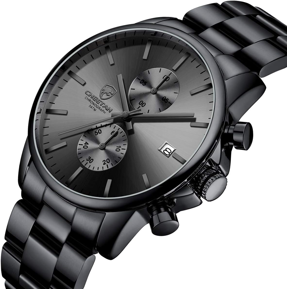 Fashion Business Mens Watches with Stainless Steel Waterproof Chronograph Quartz Watch for Men, Auto Date