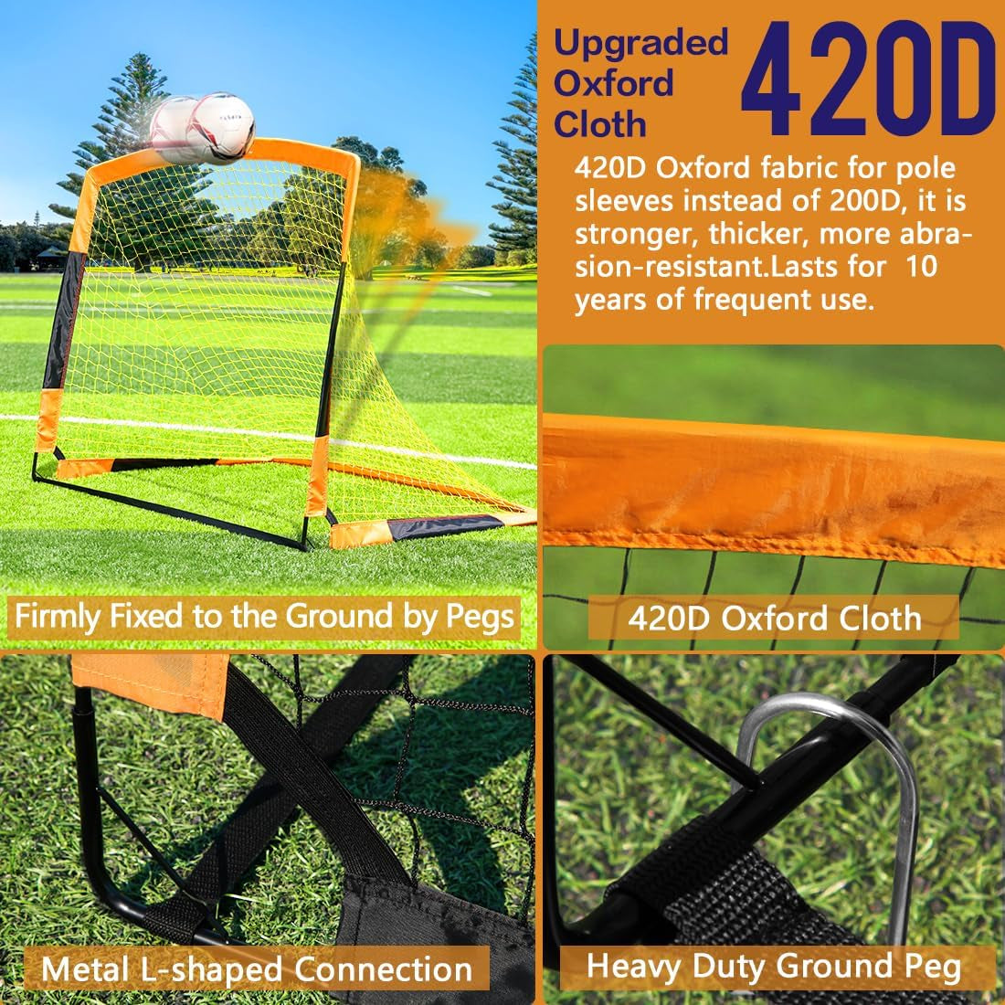 Kids Pop up Soccer Goals, 7X5 & 5X3.6 FT Backyard Gift Set | CPC Certified Safe for Kids Ages 6+, 5-Min Fast Assembly, Perfect Birthday Holiday Gift for Backyard Family Play