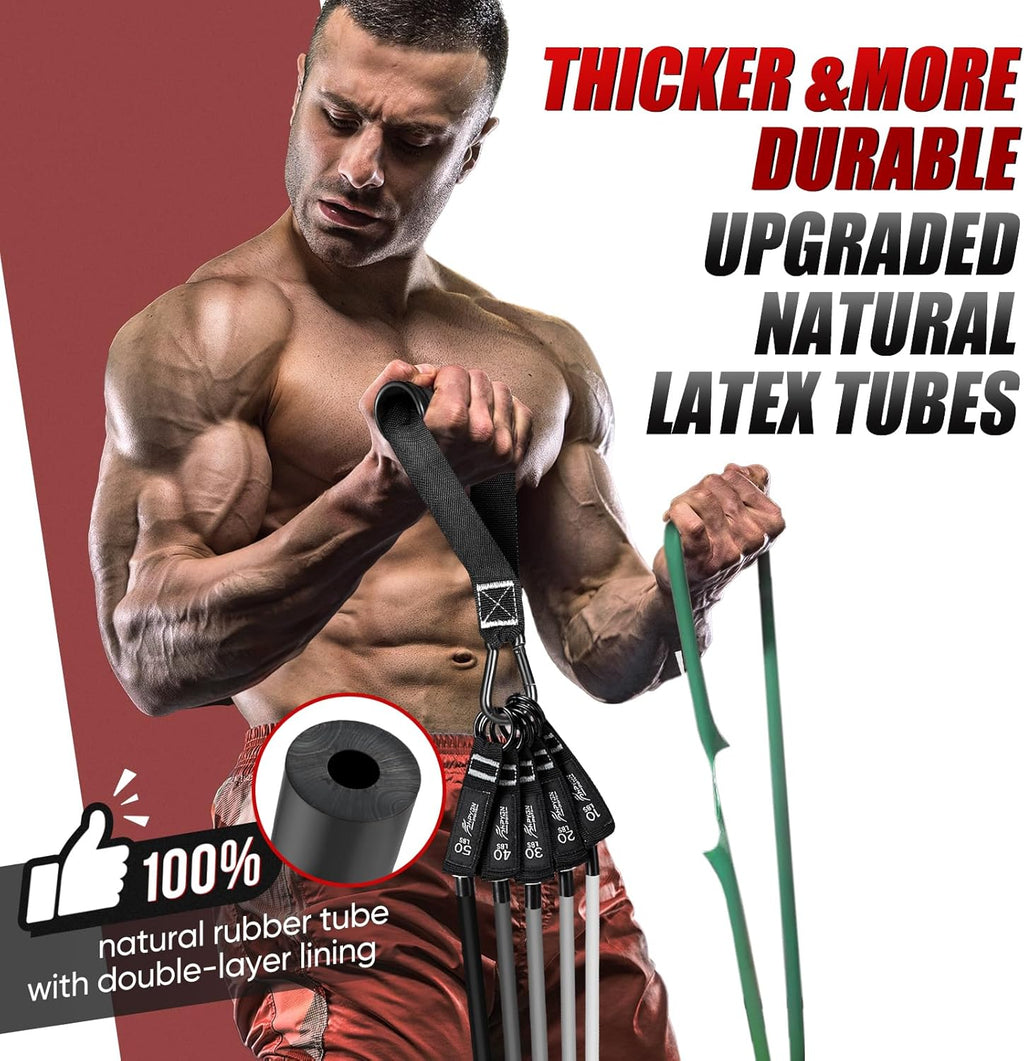 Resistance Bands, Exercise Bands for Working Out, Workout Bands Men, Fitness Band with Handle, Door Anchor, Home Gym Equipment for Musle Training, Physical Therapy, Strength Training, Shape Body