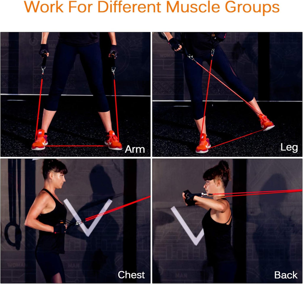 Resistance Bands Set (12Pcs), Workout Bands with Handles, Door Anchor, Ankle Straps and Carry Bag, Exercise Bands for Shape Body and Home Workouts