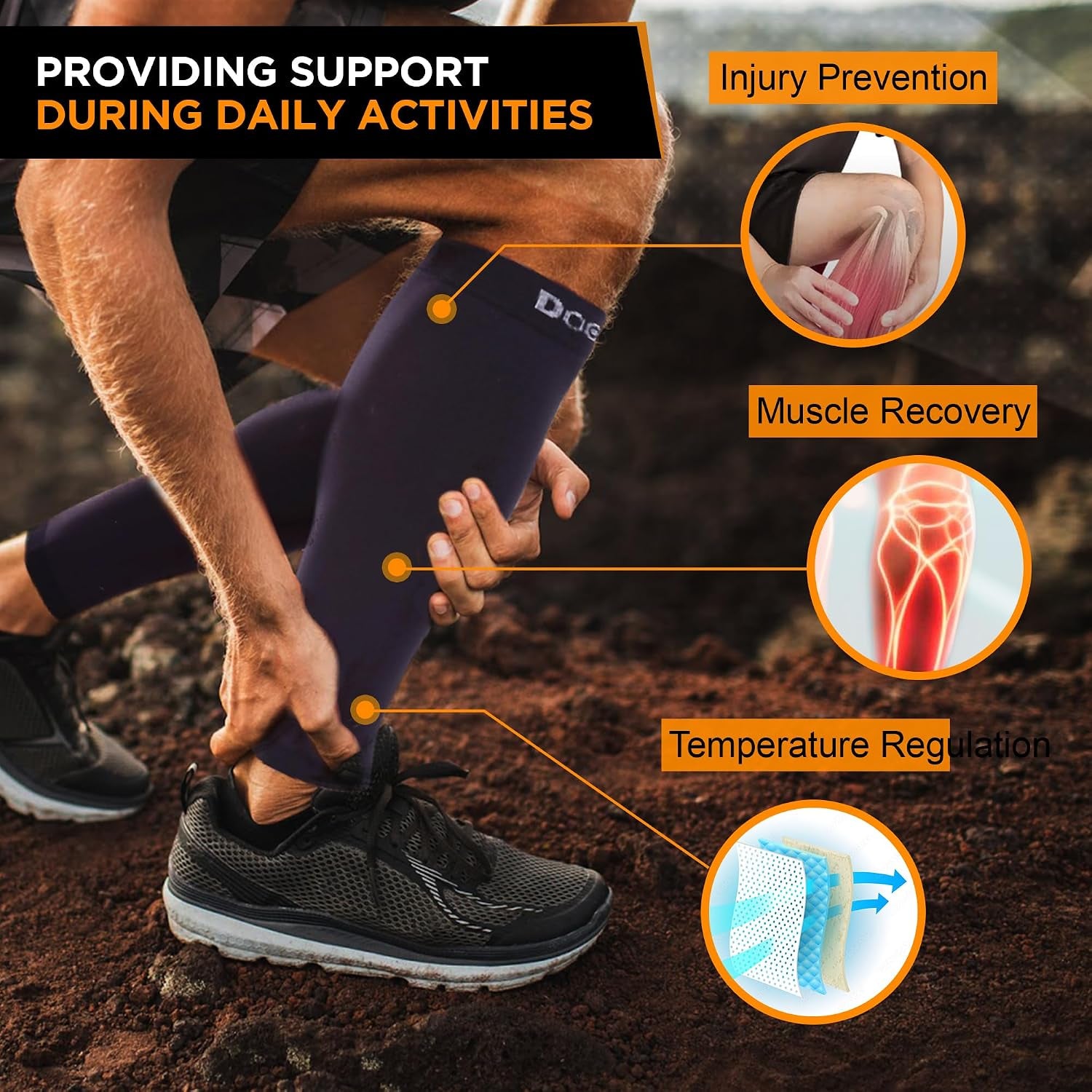 Compression Calf Sleeve for Men & Women, Premium Medical Grade, 15-20Mmhg Graduated Support for Running, Calf Tear, Shin Splints, Knee High, Calf Sleeves, 1 Pair