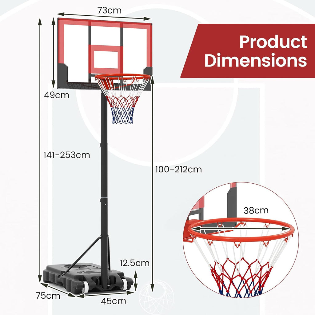 Basketball Hoop Outdoor, Portable 3.3-7 FT Height Adjustable Goal System with Wheels Shatterproof Backboard, Fillable Base for Kids Youth Teens Adults Driveway Backyard Pool Indoor