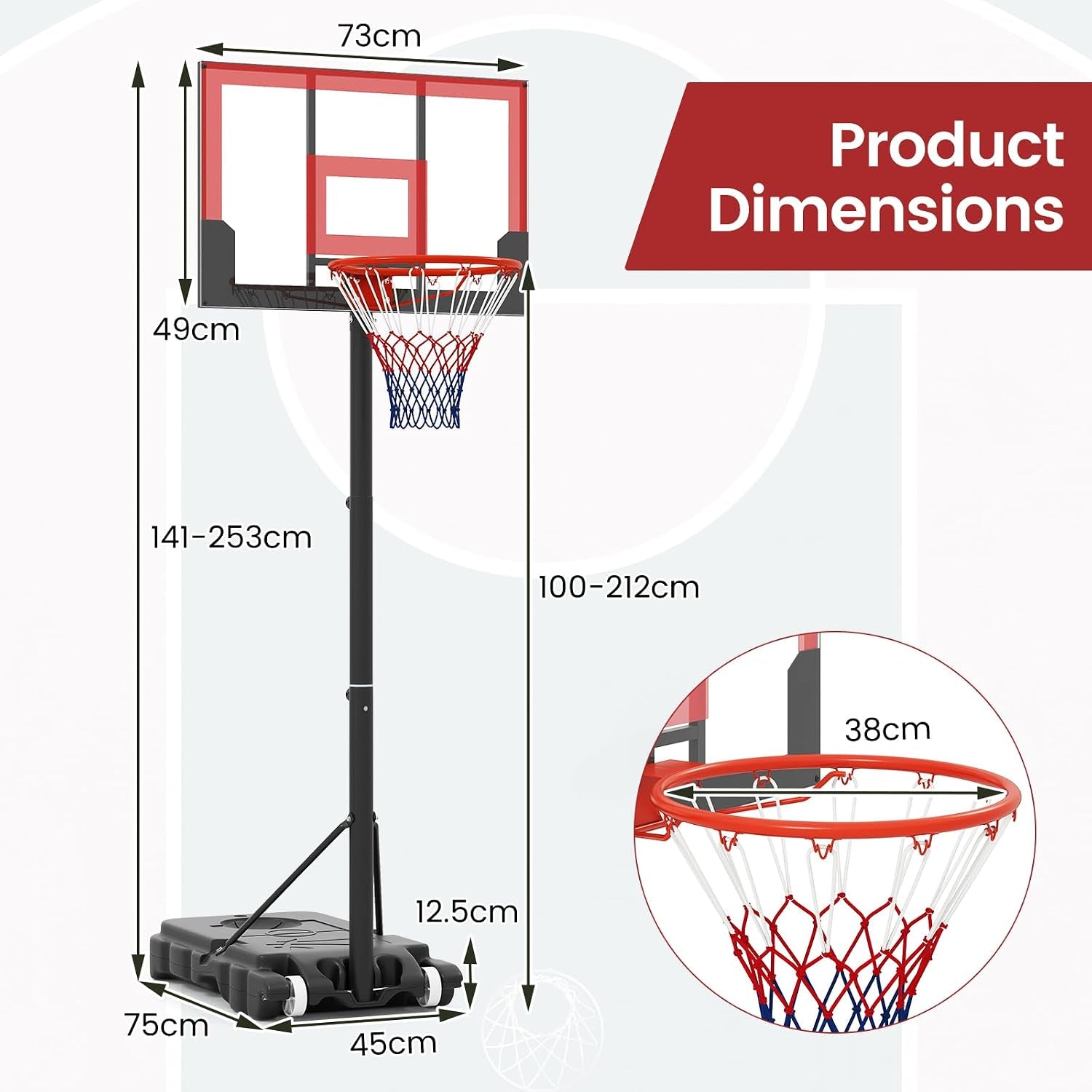Basketball Hoop Outdoor, Portable 3.3-7 FT Height Adjustable Goal System with Wheels Shatterproof Backboard, Fillable Base for Kids Youth Teens Adults Driveway Backyard Pool Indoor