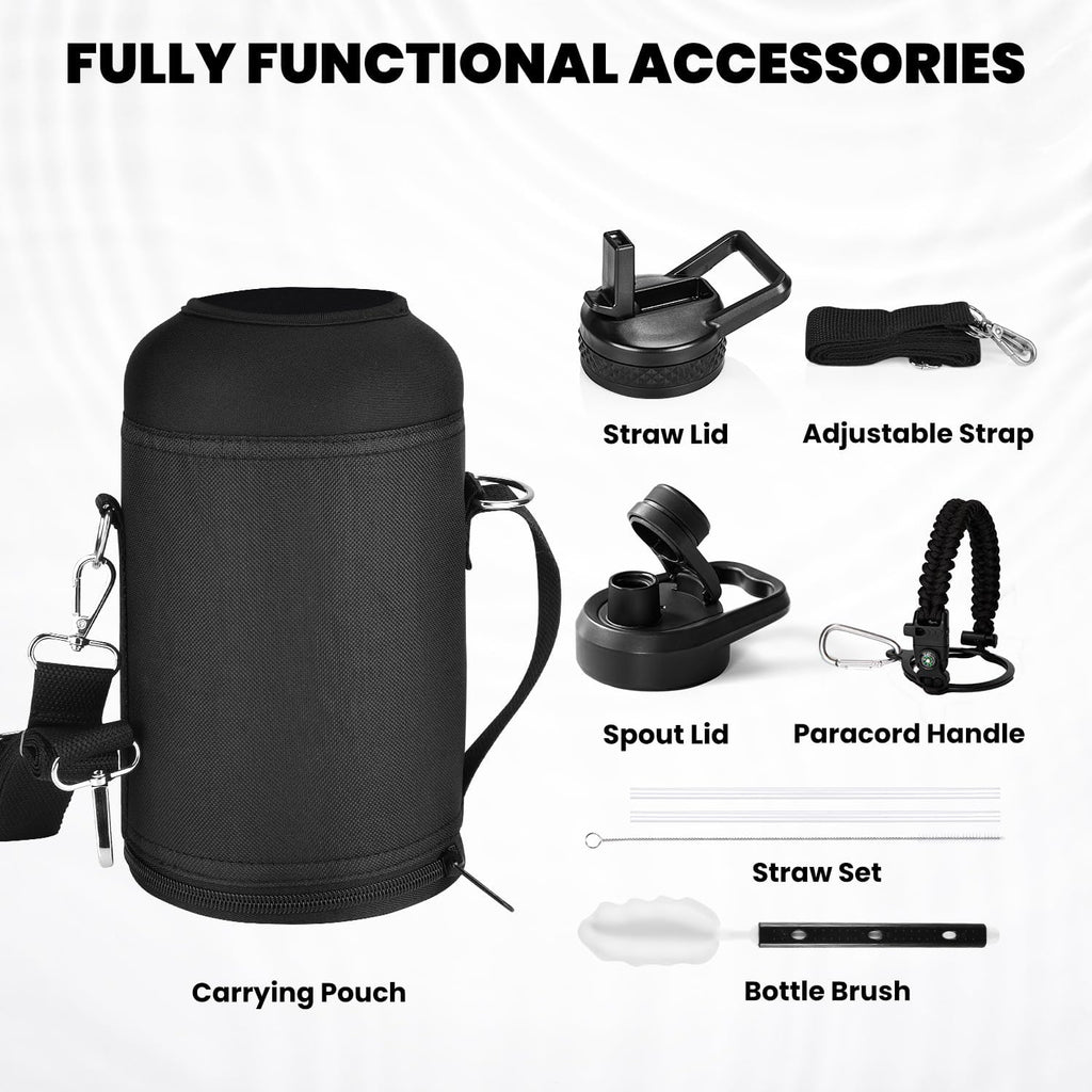 Insulated Water Bottle 64 Oz, Triple Wall Vacuum Stainless Steel | (Cold for 48 Hrs), Leak Proof & Non-Bpa, Half Gallon Water Flask Jug with Paracord Handle & Straw Spout Lids