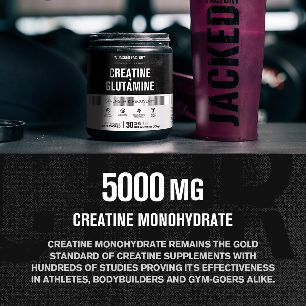 Creatine + Glutamine - Creatine Supplement with L-Glutamine for Muscle Recovery, Muscle Growth, Increased Strength, Enhanced Energy Output, and Gut Health - 30 Servings, Unflavored