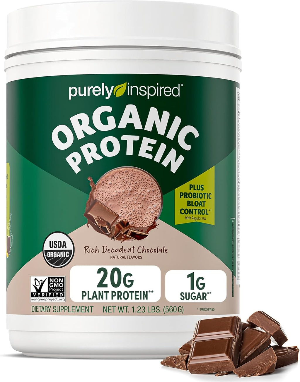 Plant-Based Protein Powder for Men & Women, Rich Decadent Chocolate (16 Servings) - Vegan & Organic - 20G of Pea Protein Powder for Smoothies & Shakes - Dairy-Free, & Gluten-Free