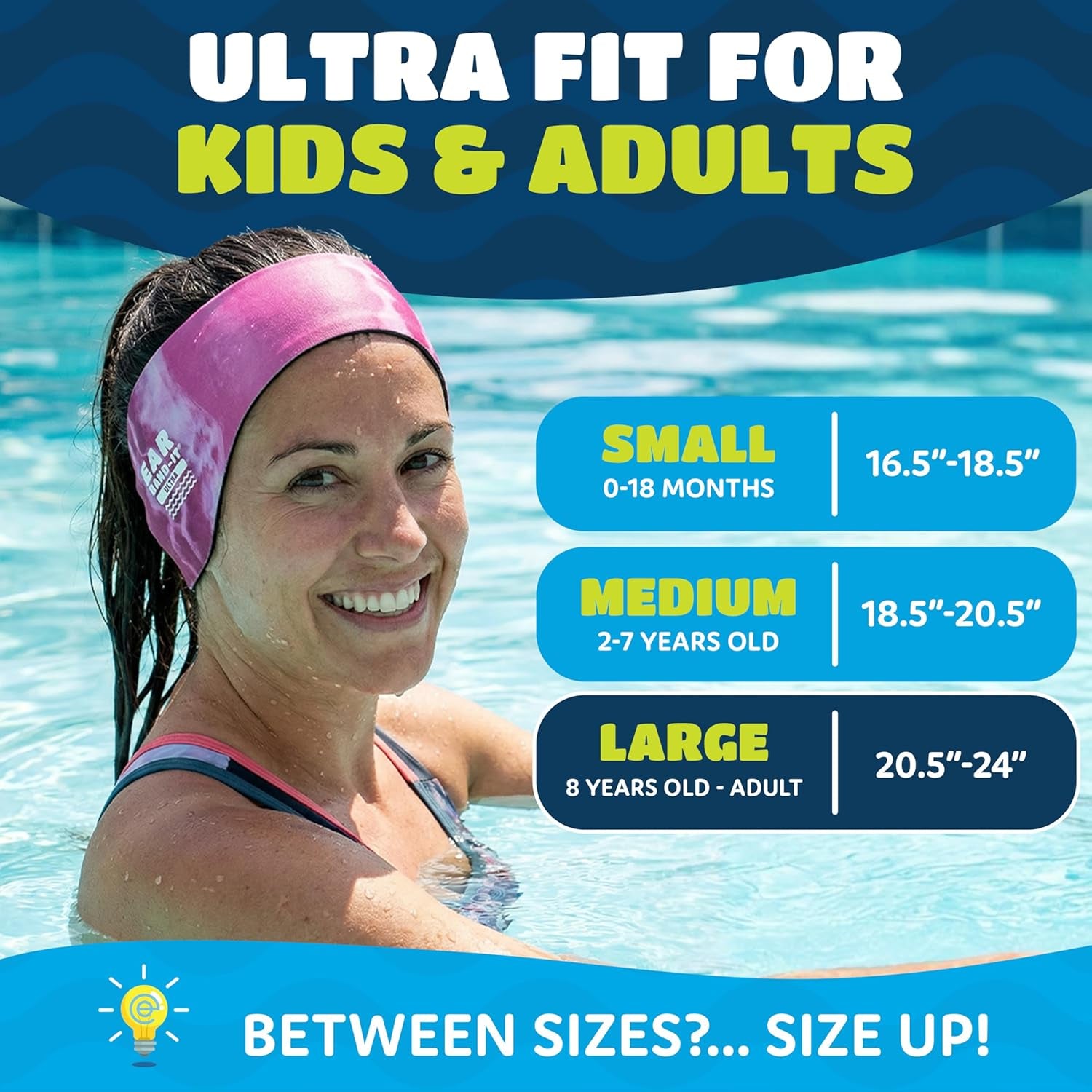 Earvolution  Ultra Swimming Headband for Kids and Adults - Invented by Ear, Nose, and Throat Physician - Custom Anti-Slip Grip Neoprene Maximizes Protection, 13 Color Options, 3 Sizes