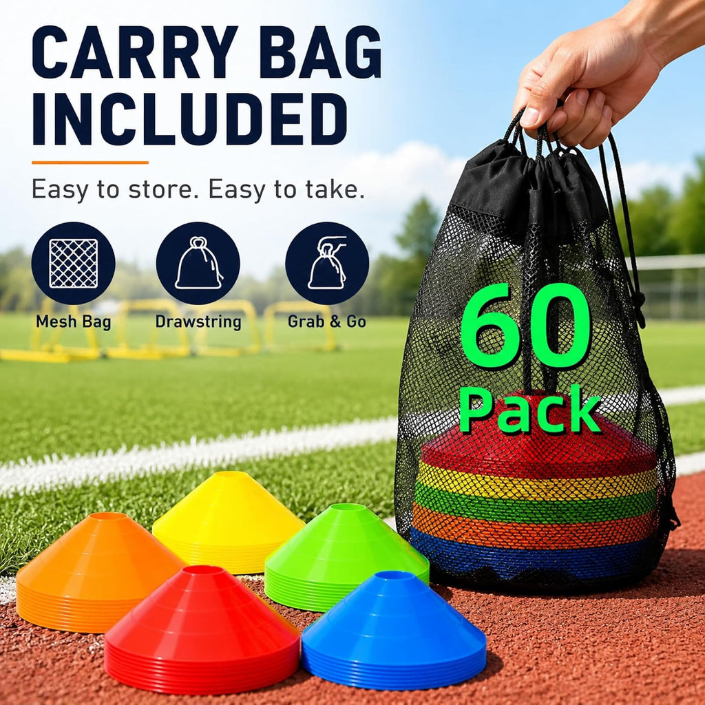 60/120 Pack Agile Soccer Cones with Portable Bags & Brackets,Sports Cones,Cones for Sports Training，Soccer Cones for Training，Soccer Training Equipment，Agile Soccer Cones Used for Football Training