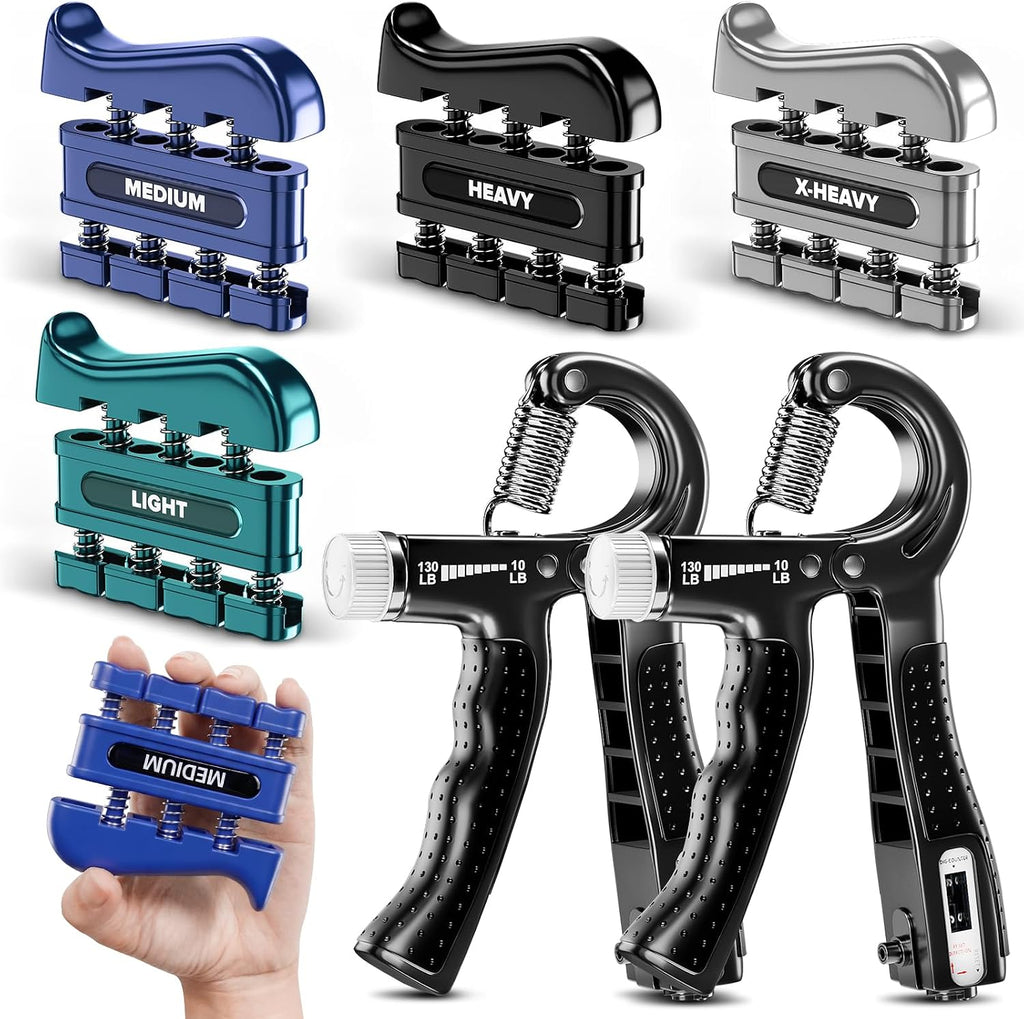 6PCS Finger Strengthener for Musicians, Climbers | Finger Exercisers Includes 10–130LB Adjustable Grip Strength Trainer,4 Hand Exerciser for Improve Dexterity in Fingers, Hands