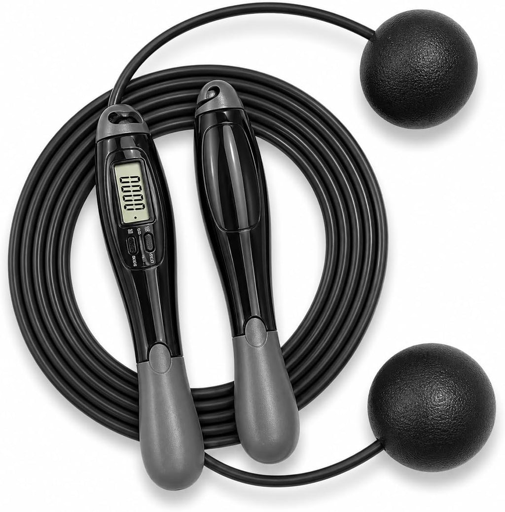 Cordless Jump Rope with Counter & LCD Display – 2-In-1 Weighted Ball Skipping Rope & Adjustable Steel Cable – Tangle-Free Speed Jump Rope for Women, Men & Kids – Home Gym Cardio Fitness Equipment