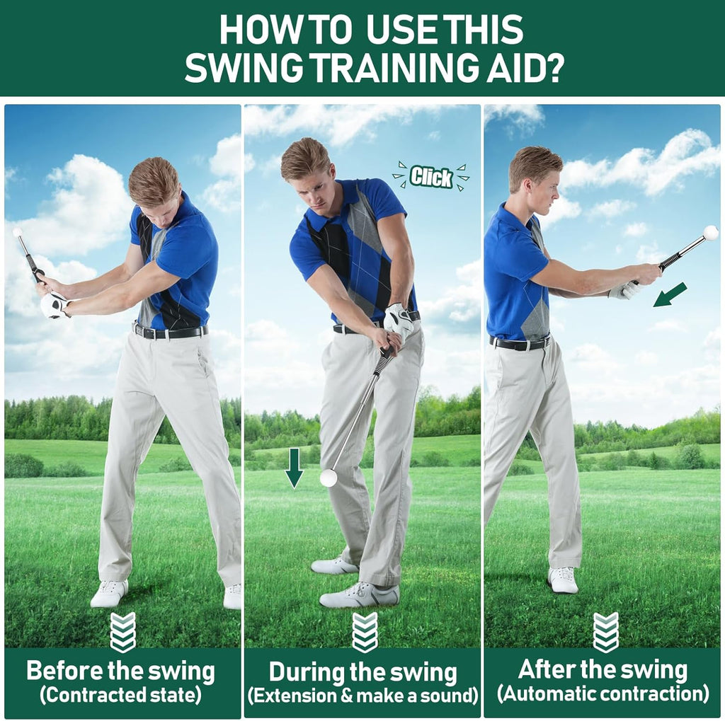 Retractable Golf Swing Trainer with Golf Grip Trainer & Arm Band | Telescopic Club Retractable Golf Swing Training Aid /Tempo Stick Golf/Warm Up/Indoor Golf Practice | Golf Grip Trainer