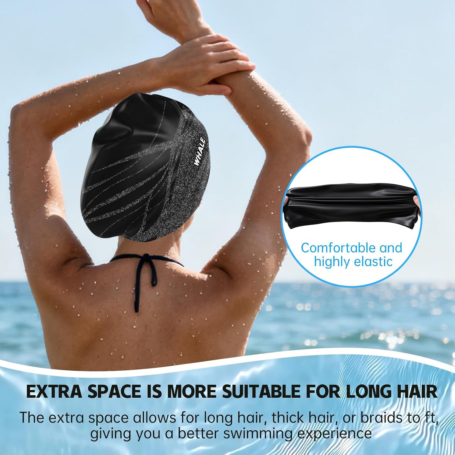 Extra Large Swim Cap Designed for Men and Women with Thick, Long Hair, Hair Extensions or Afro-Textured Hair Long-Hair Swim Cap Highly Waterproof to Keep Hair Dry