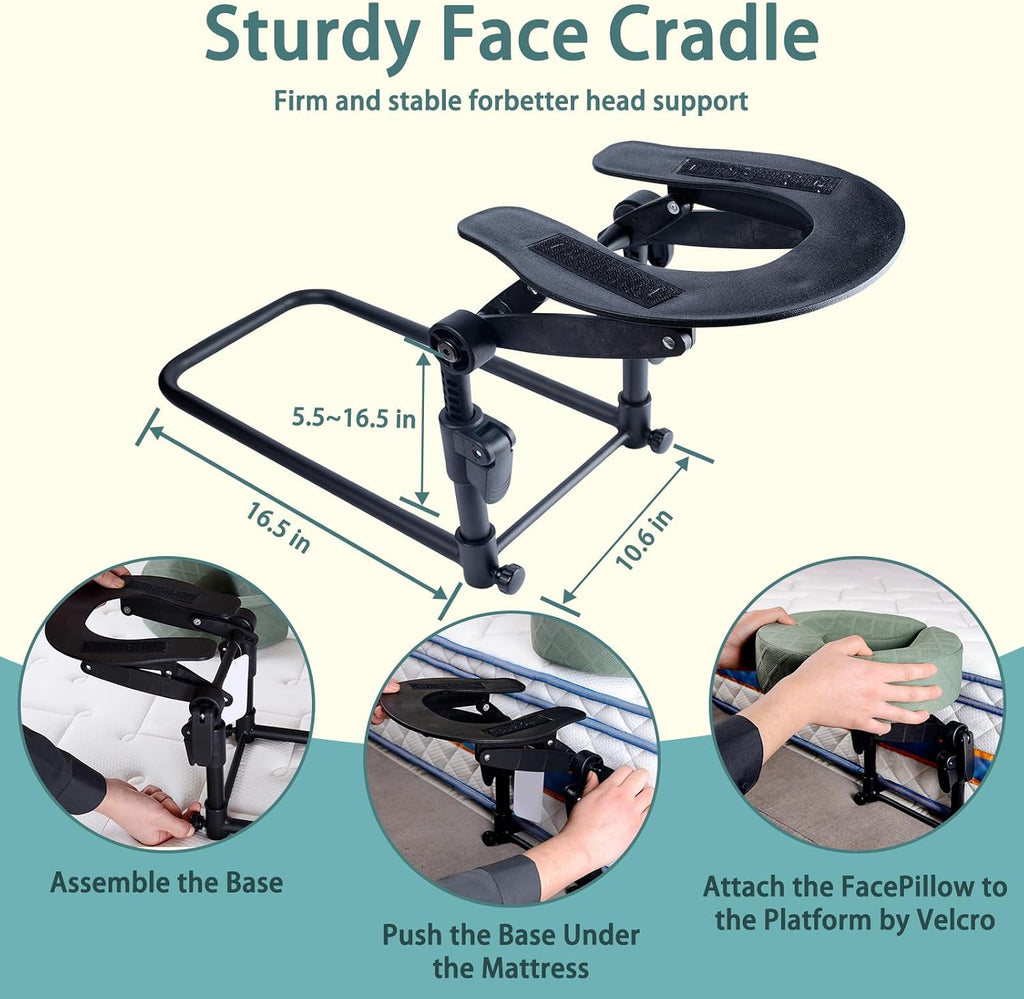 Massage Headrest for Bed,Bedside Bed Massage Head Holder for Home Mattress | Adjustable 17" Height Head Holder & Face Cradle with Face down Pillow,Portable Massage Pillow for Spa Masseur Couple