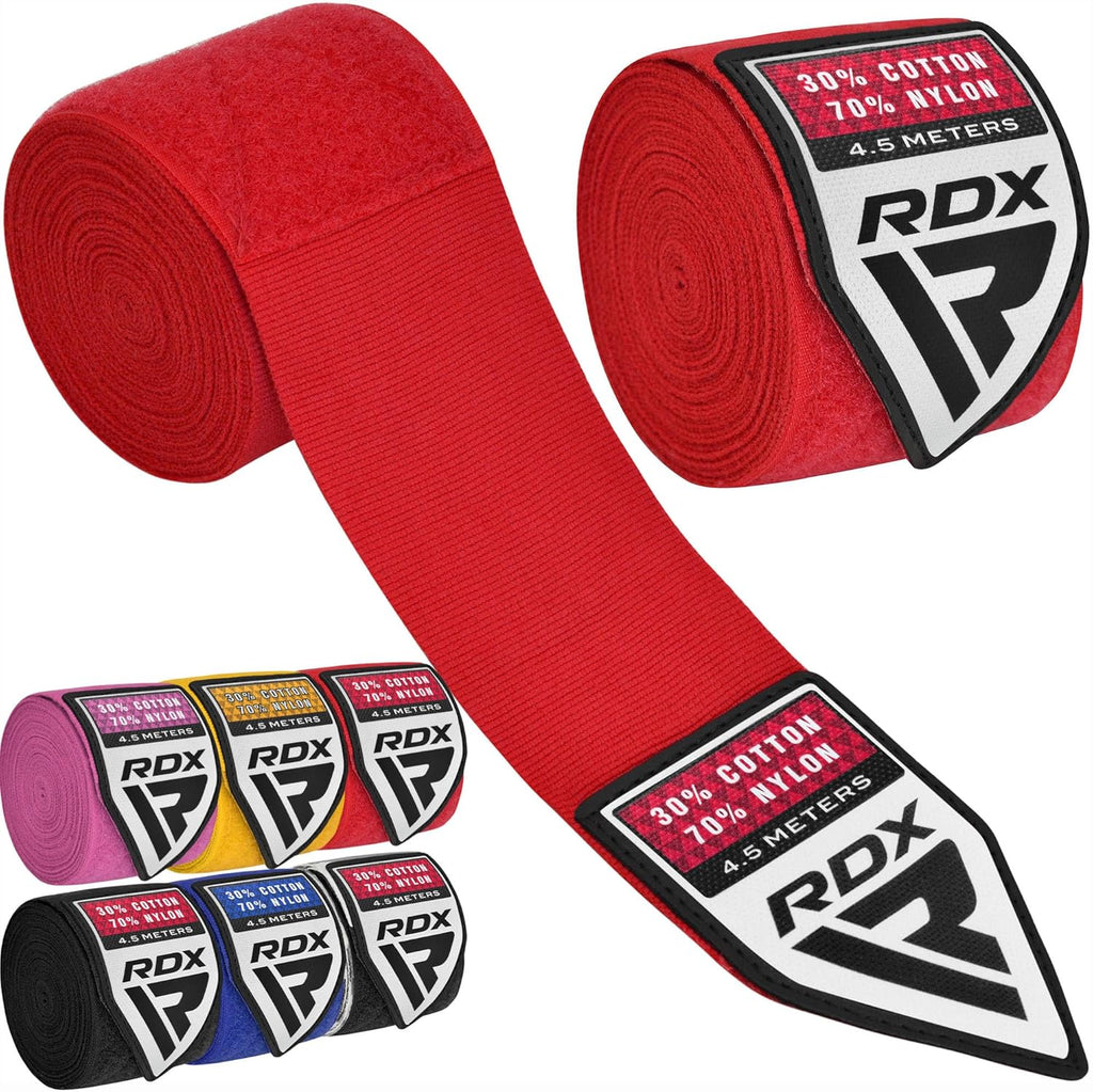 Boxing Hand Wraps 4.5M / 180 Inches – Mexican Style Semi-Elastic MMA Inner Gloves - Wrist Support for Muay Thai, Kickboxing, BJJ, Karate - Thumb Loop & Hook and Loop Closure - Cotton & Nylon Blend