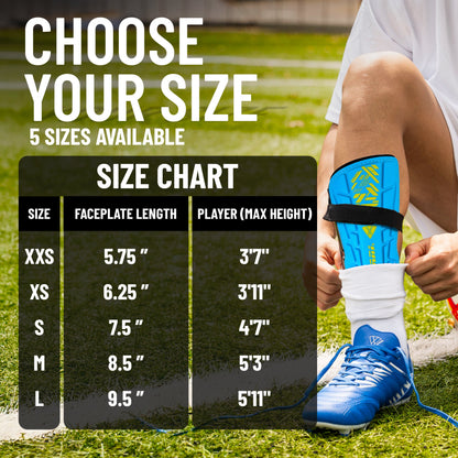 Malaga Shin Guards with Ankle Protection for Kids, Youth, and Adults | Lightweight Soccer Pads for Boys and Girls Ages 3+ - SKY/YELLOW, L