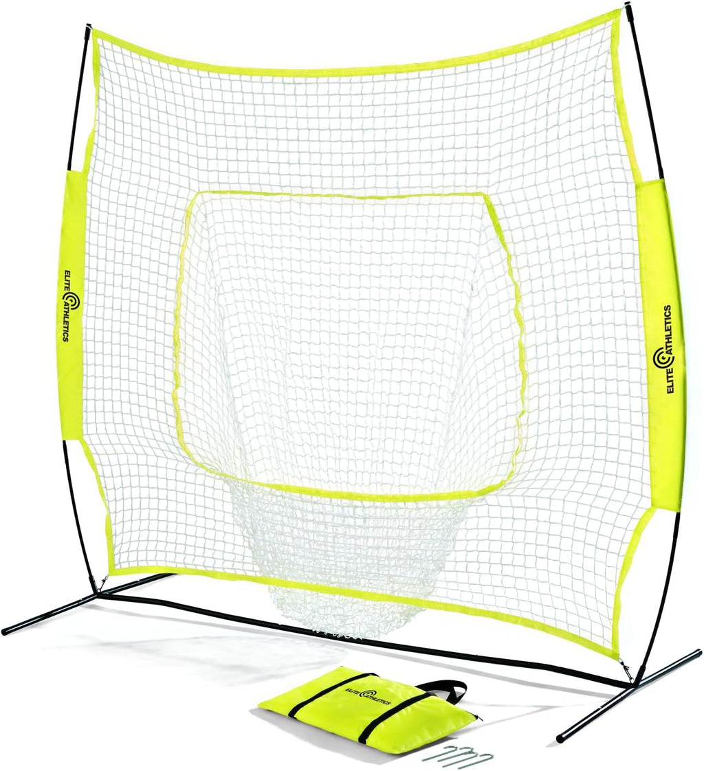 7X7 Ft Baseball and Softball Practice Net with Bow Frame | Includes Strike Zone Target and Carry Case. Bow Frame Sets up Fast for Hitting and Pitching Practice in the Yard or Field.