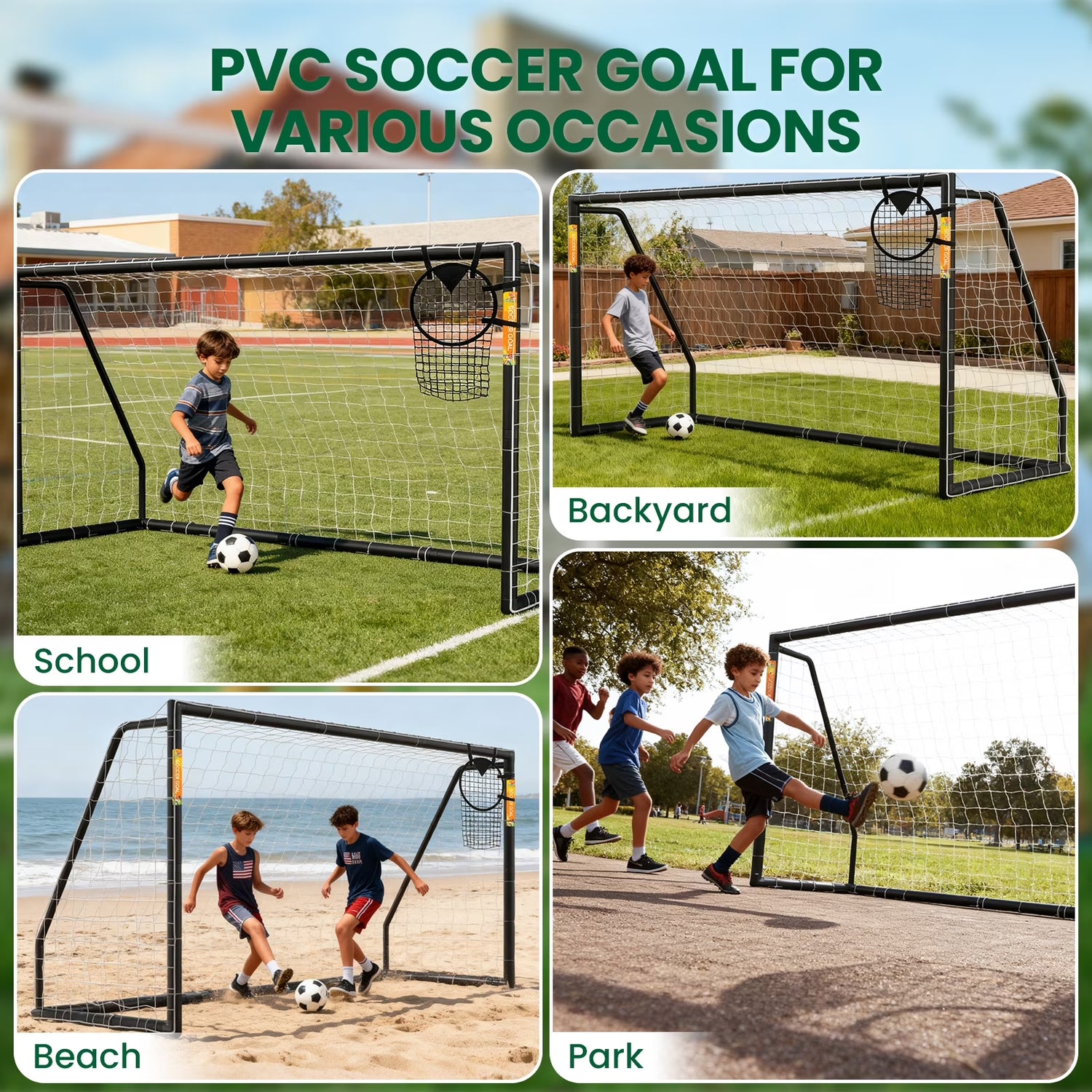 PVC Soccer Goals for Backyard,12"X6" Black Foldable Competition Practice Training Goals,Portable Soccer Training Equipment,Moveable Weatherproof Outdoor Patio for Adults Youth