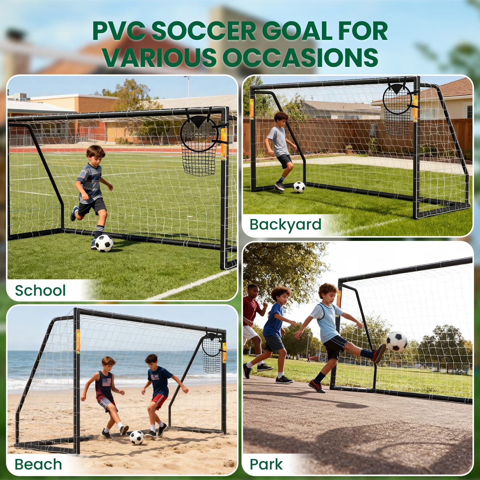 PVC Soccer Goals for Backyard,12"X6" Black Foldable Competition Practice Training Goals,Portable Soccer Training Equipment,Moveable Weatherproof Outdoor Patio for Adults Youth