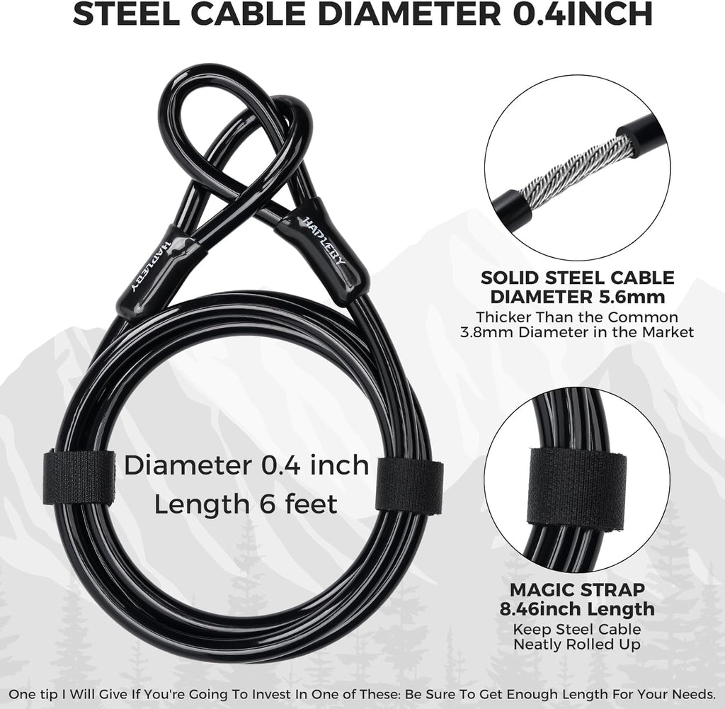 Premium Bike Lock Set with 2 Keys, Bike U-Lock with 6 Feet Thickened Solid Steel Cable, Heavy Duty anti Theft Bicycle U-Lock with Mounting Bracket for Road, Mountain, Folding Bike and Scooter