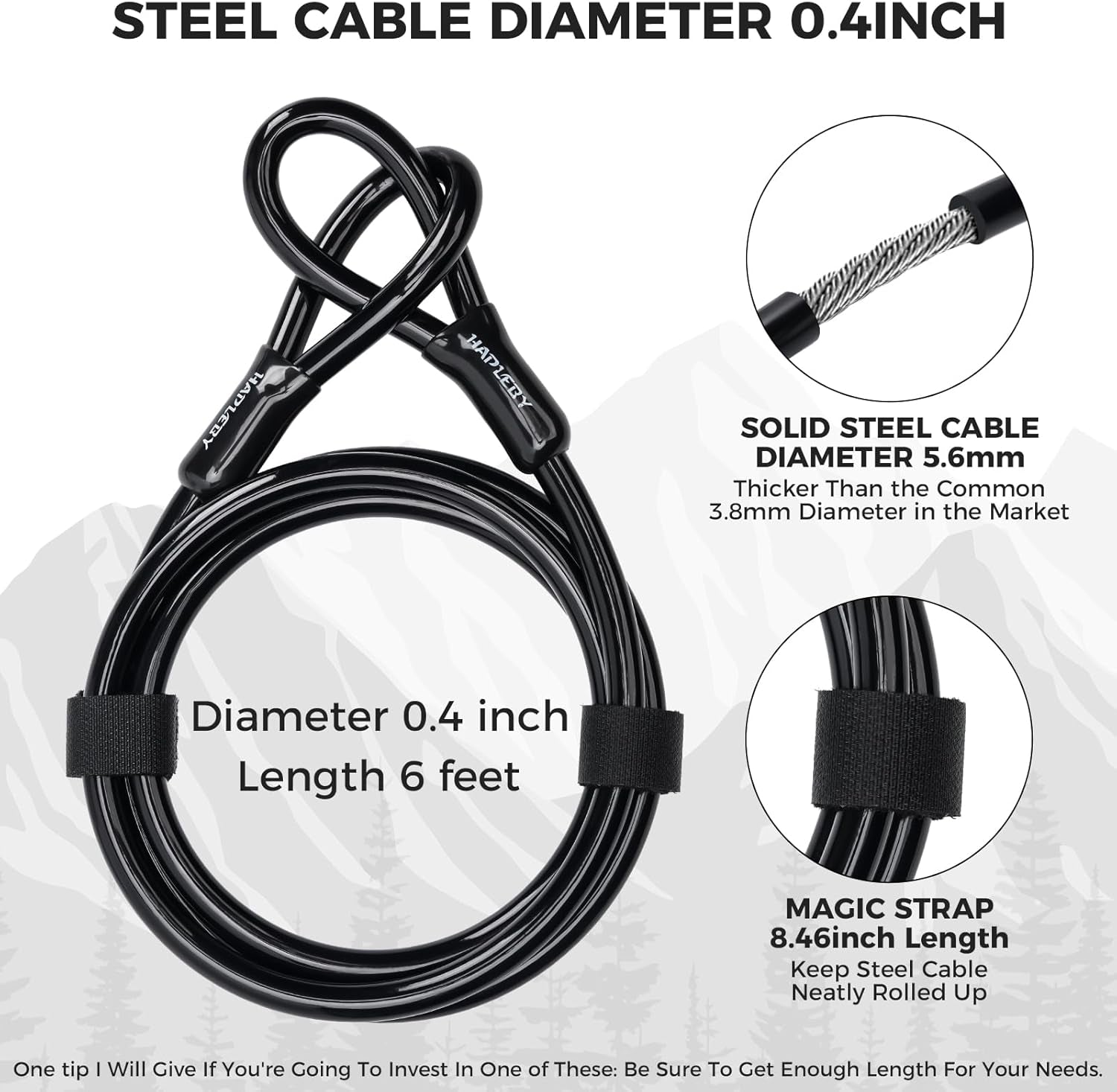 Premium Bike Lock Set with 2 Keys, Bike U-Lock with 6 Feet Thickened Solid Steel Cable, Heavy Duty anti Theft Bicycle U-Lock with Mounting Bracket for Road, Mountain, Folding Bike and Scooter