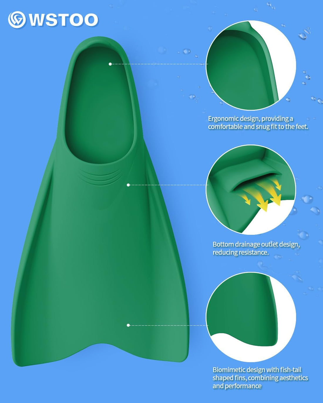 Streamlined Swimming Fins,Training Short Flippers,Silic