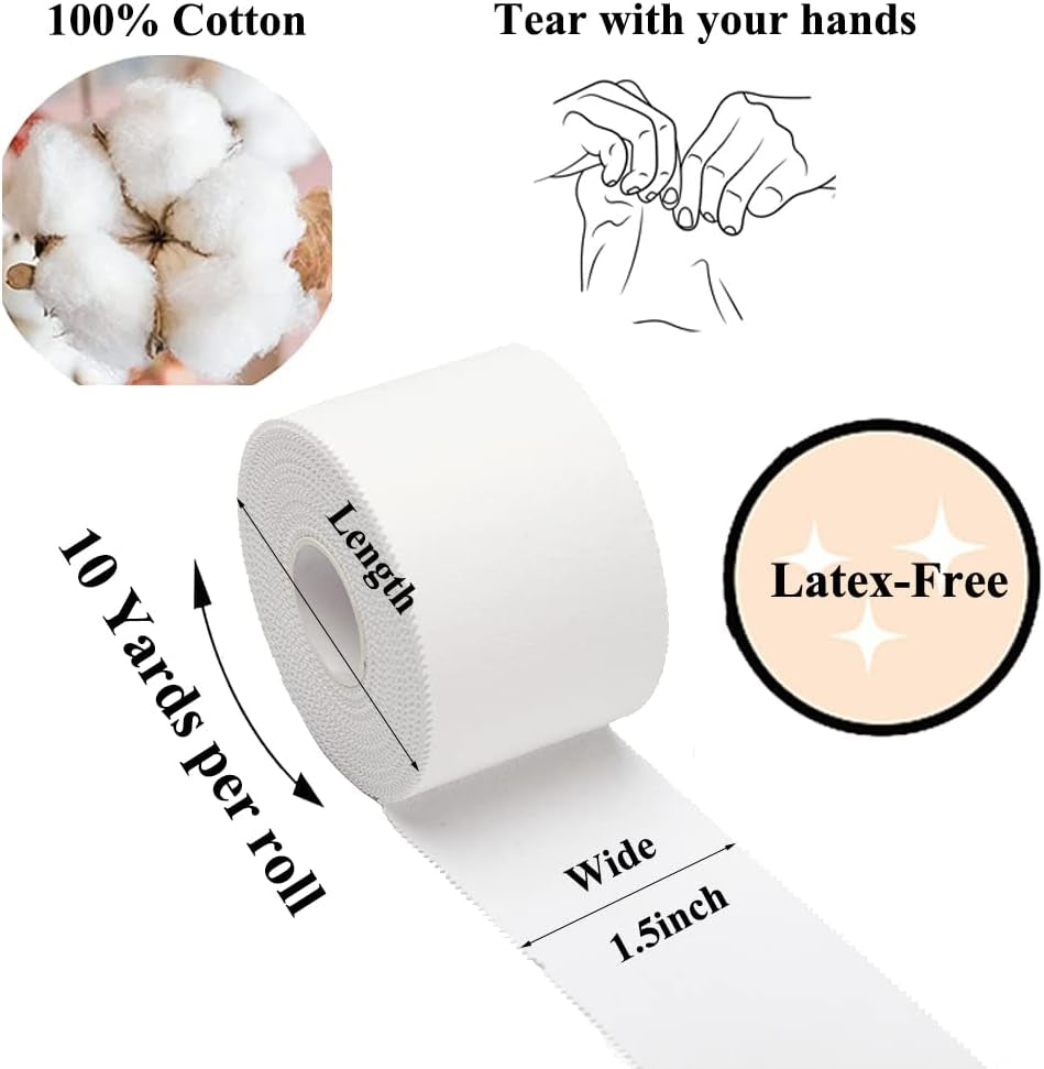 Athletic Tape,5 Pack White Sports Tape | Very Strong No Sticky Residue Wrist Ankle Tape for Gymnastics Boxing Lacrosse Climbing Hockey Bat