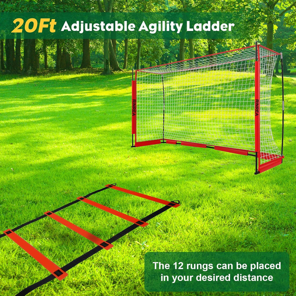 Portable Soccer Goal, Soccer Nets for Backyard with Agility Ladder | 12X6Ft/14X7Ft, Quick Setup & Disassemble, Stability & Durability, Team & Goalie Training, Carry Bag, Ground Nails