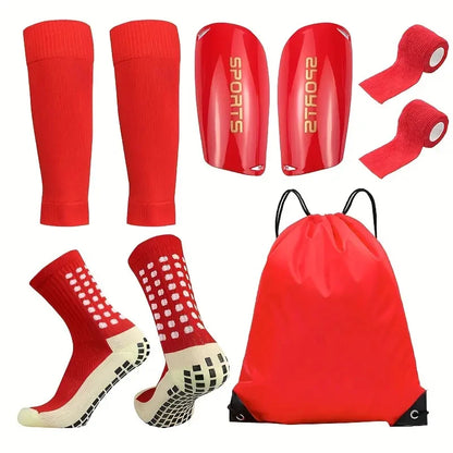 5-Piece Set of Outdoor Sports Football Socks + Shin Guards + Shin Socks + Bandages + Storage Bag