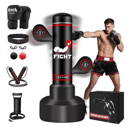 Heavy Punching Bag for Adults Teens, Heavy Bags for Boxing Freestanding with Gloves, Pump and Jump Rope, Boxing Reflex Ball for Men Training Equipment MMA Fitness Home Gym