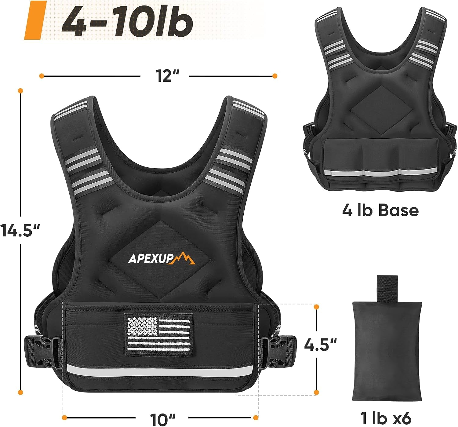 Adjustable Weighted Vest, 4-10Lb/12-18Lb/20-32Lb Vest with 6 Ironsand Weights and Large Pocket, Weight Vest for Men Women Strength Training, Running, Walking