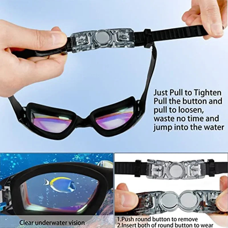 Swimming Goggles Adult Pool Glasses anti Fog Men Women UV Protection Optical Waterproof Swim Eyewear with Earplugs