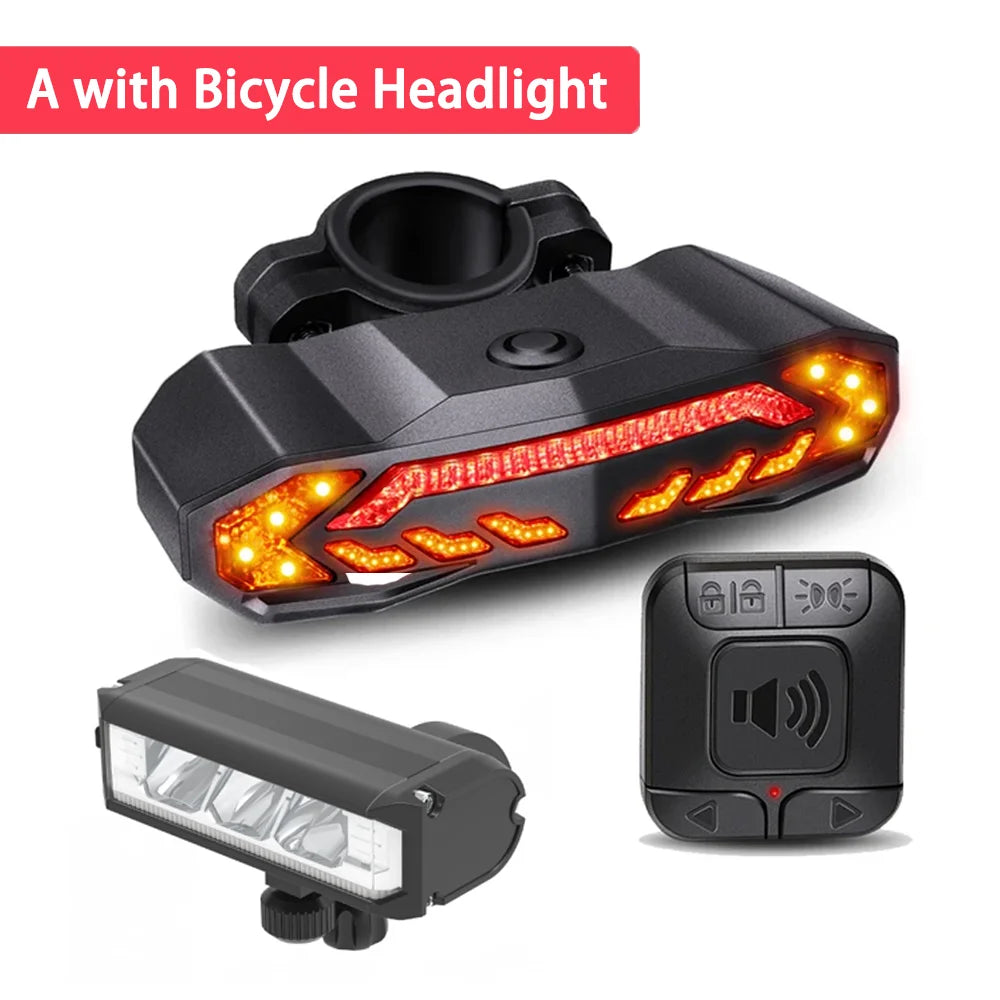 Rockbye Bike Front Light with Horn Alarm Remote Control IPX5 Bicycle Tail Headlight with Turn Signal Brake Light Rechargeable