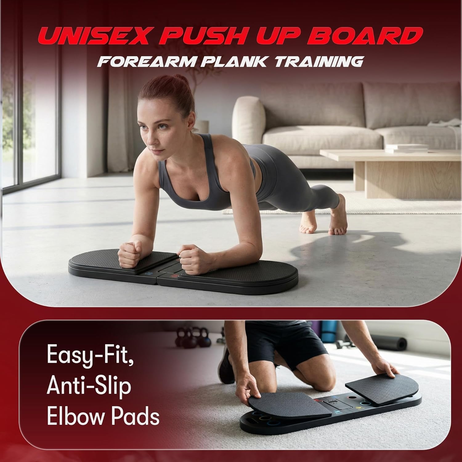 Plank Board & Push up Board 22-In-1 with Resistance Bands – Core Trainer with Foam Elbow Pads, Foldable Home Gym Equipment for Men & Women