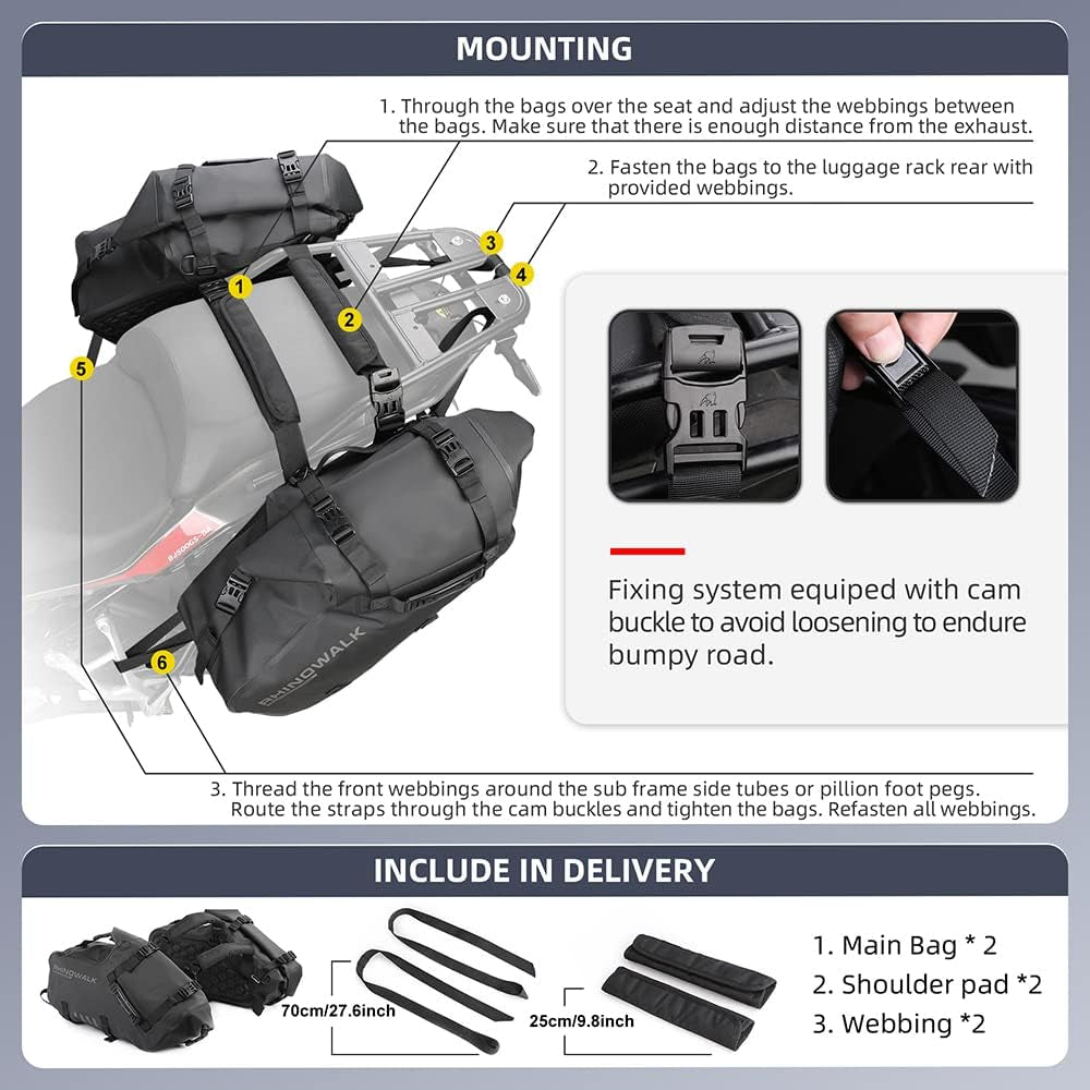 Motorcycle Saddle Bags Waterproof Anti-Vibration Motor Side Bags Shoulder Bag Motorbike Panniers 18L(9L*2) for Most Adventure and Sport Motorcycle Racks-1 Pair